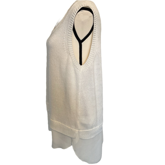 CHAPS White Knit crew neck sweater vest chiffon layer hem XL - Picture 3 of 14
